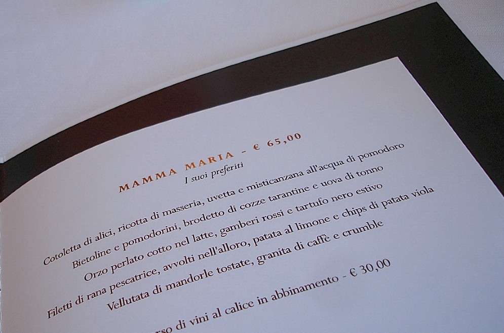 Il menù dei classici di Mamma Maria