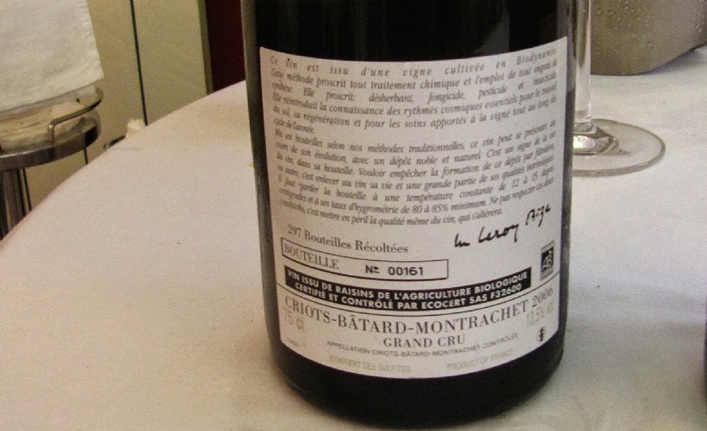 Il Criots Batard Montrachet 2006 del Domaine D'Auvenay, prodotto in circa 300 esemplari l'anno