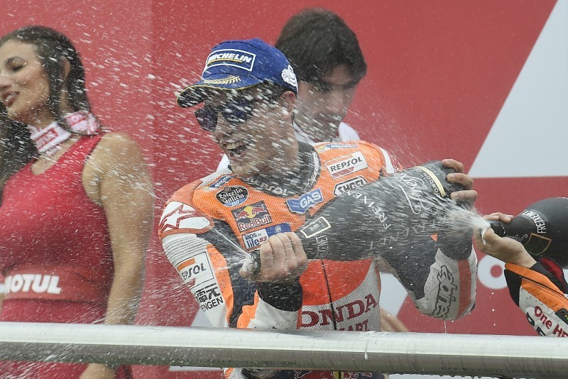 Marc Marquez sul podio dell'ultimo GP in Argentina