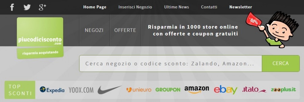 Home page del sito piucodicisconto.com
