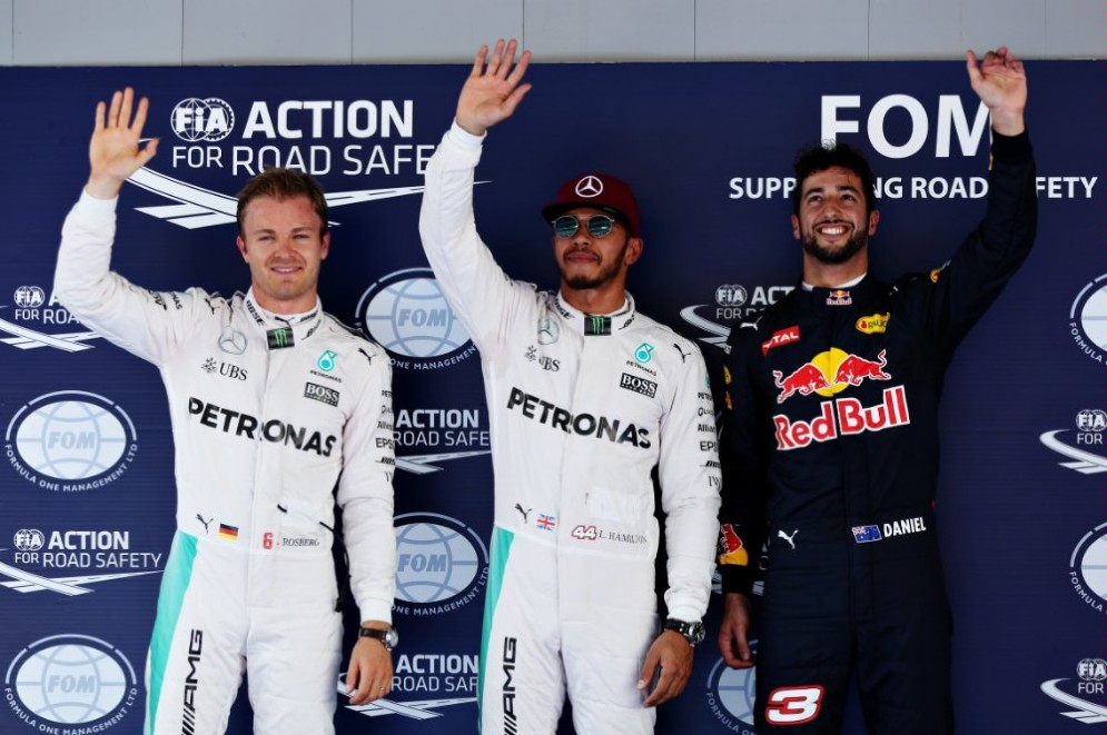 Hamilton, Rosberg e Ricciardo: il podio delle qualifiche