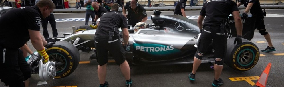 Le gomme Pirelli montate sulla Mercedes di Lewis Hamilton