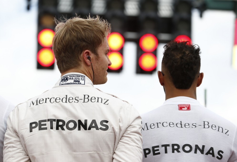 Nico Rosberg e Hamilton sulla griglia di partenza di Hockenheim
