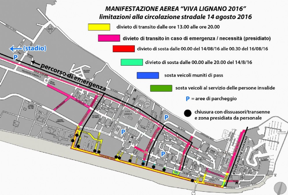 Piantina stradale: ecco quali saranno le modifiche al traffico di Lignano in occasione dell'Air Show delle Frecce Tricolori