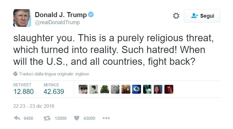 Il tweet di Trump.