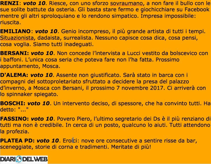 Le pagelle del Diario ai protagonisti dell'assemblea Pd (elaborazione grafica DiariodelWeb.it)