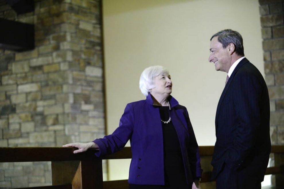 La presidente della Fed Janet Yellen e il presidente della Bce Mario Draghi