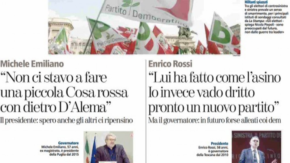 La pagina de La Stampa su Michele Emiliano e Enrico Rossi