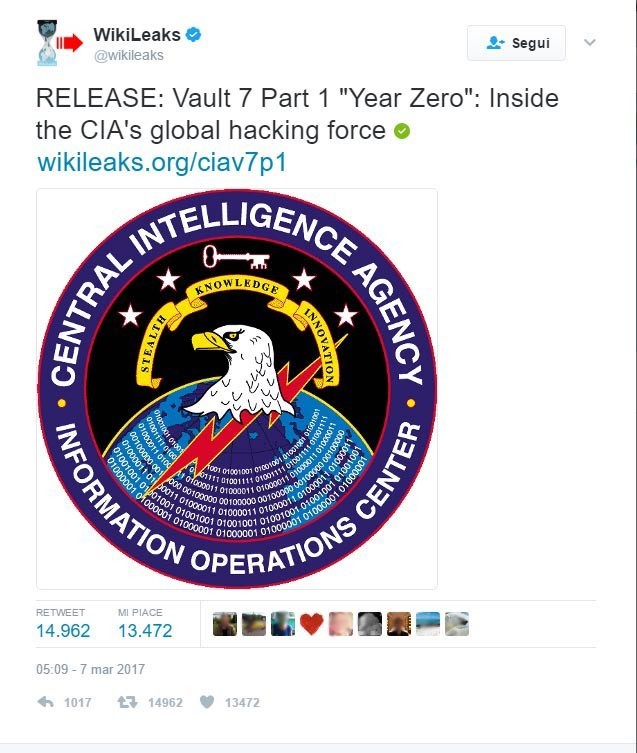 La pagina Twitter di WikiLeaks