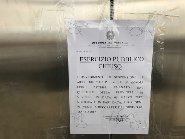 La notifica della Questura di Vercelli