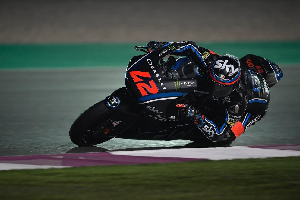 Pecco Bagnaia in sella alla sua Kalex nelle prove di oggi