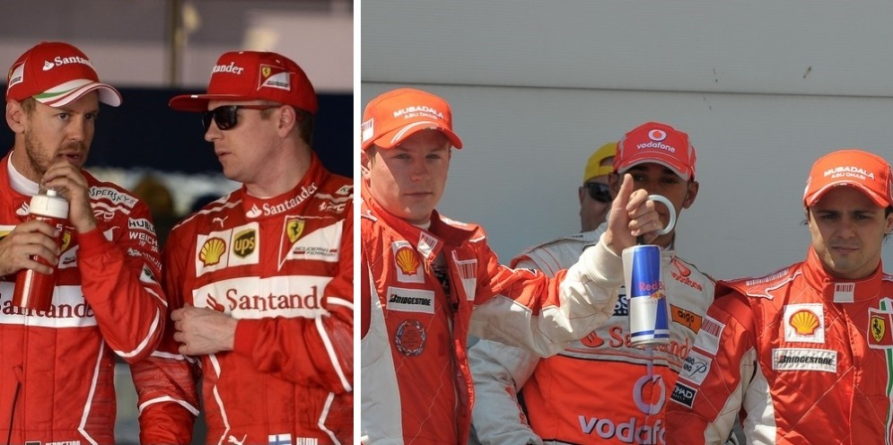 La prima fila di Sochi 2017: Vettel-Raikkonen. E quella di Magny-Cours 2008: Raikkonen-Massa
