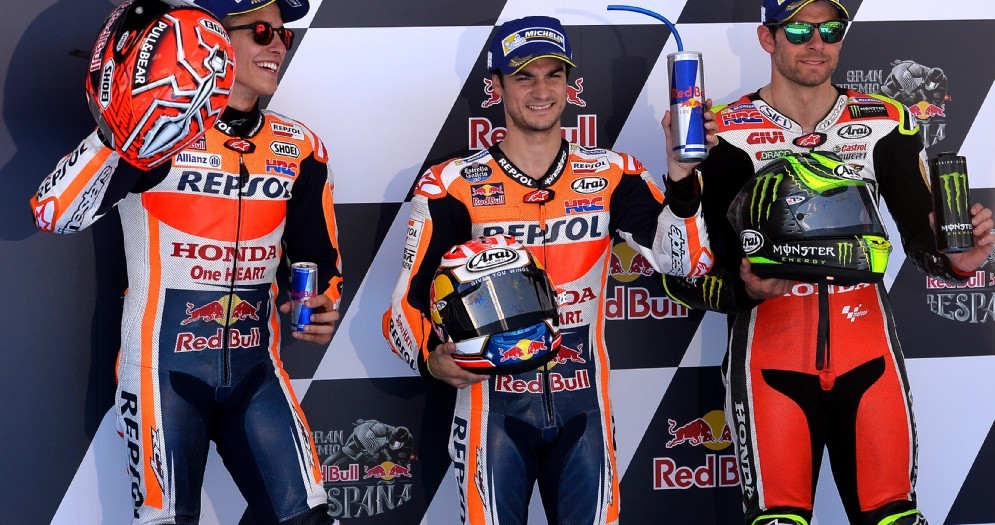 La prima fila del GP di Spagna: Dani Pedrosa, Marc Marquez e Cal Crutchlow