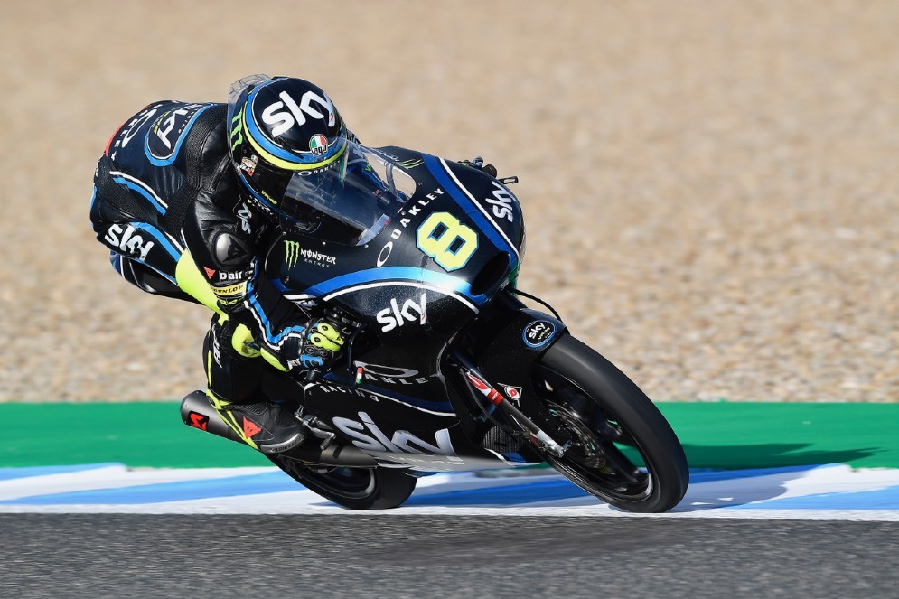 Nicolò Bulega in azione oggi nelle qualifiche del GP di Spagna