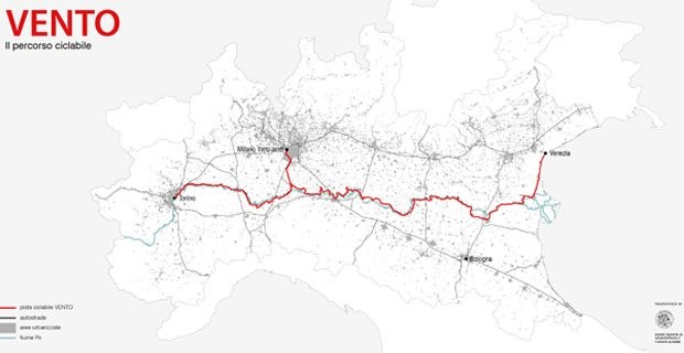 Il percorso della ciclovia Vento