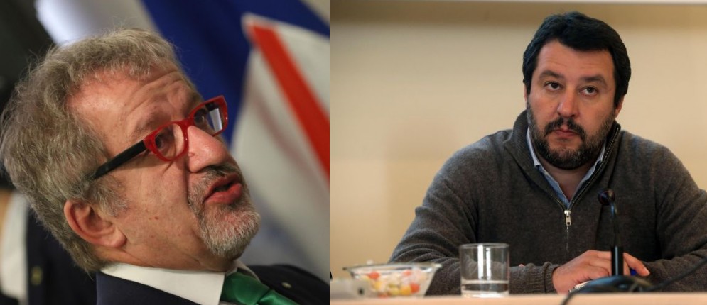 Il governatore della Lombardia Roberto Maroni e il leader della Lega Matteo Salvini