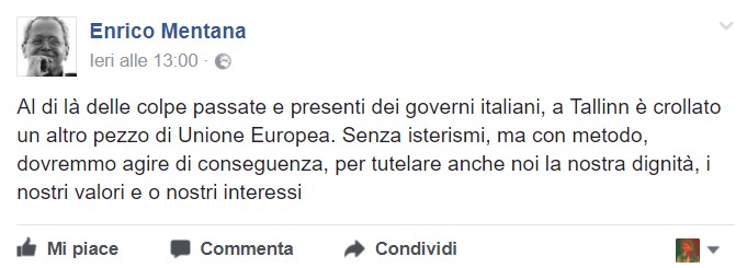 Il post del direttore del TgLa7 Enrico Mentana