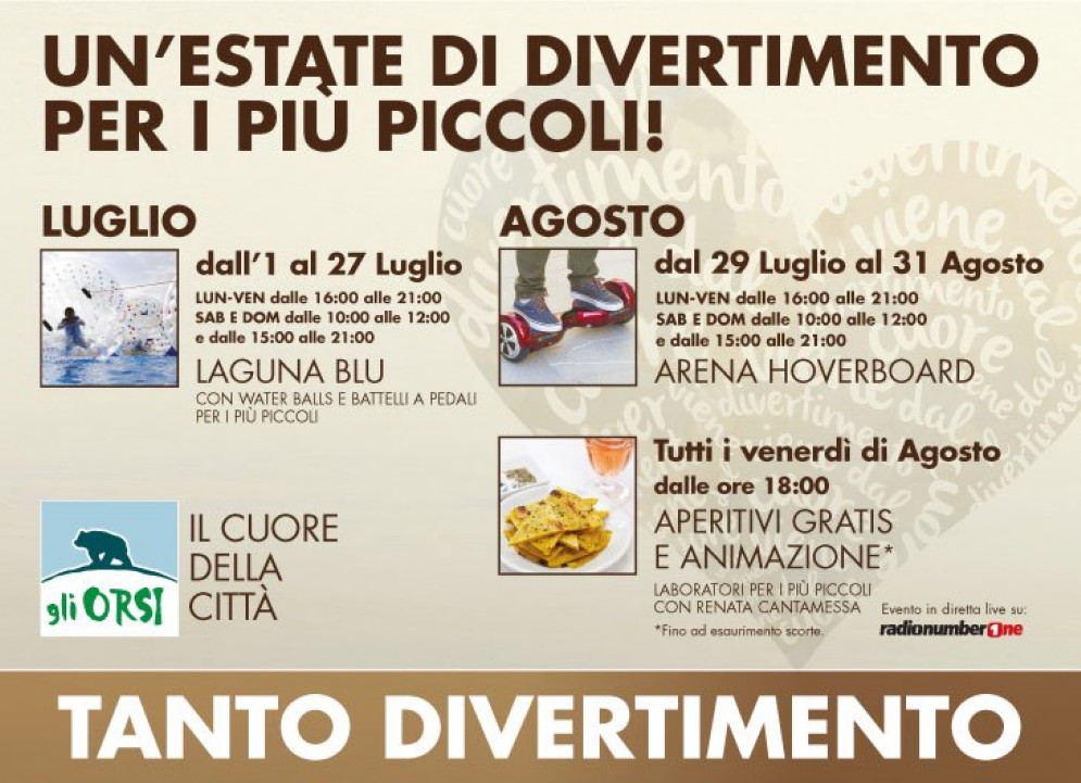 Il centro commerciale Gli Orsi invita tutte le famiglie a trascorrere un’estate all’insegna del divertimento