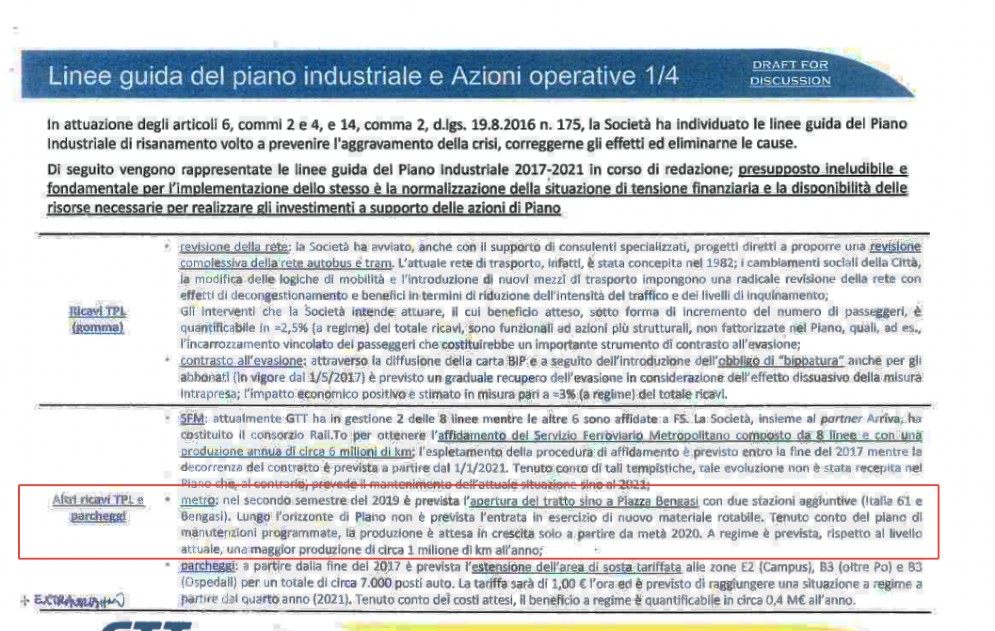 Il documento di Gtt che annuncia la fine dei lavori nel secondo semestre 2019