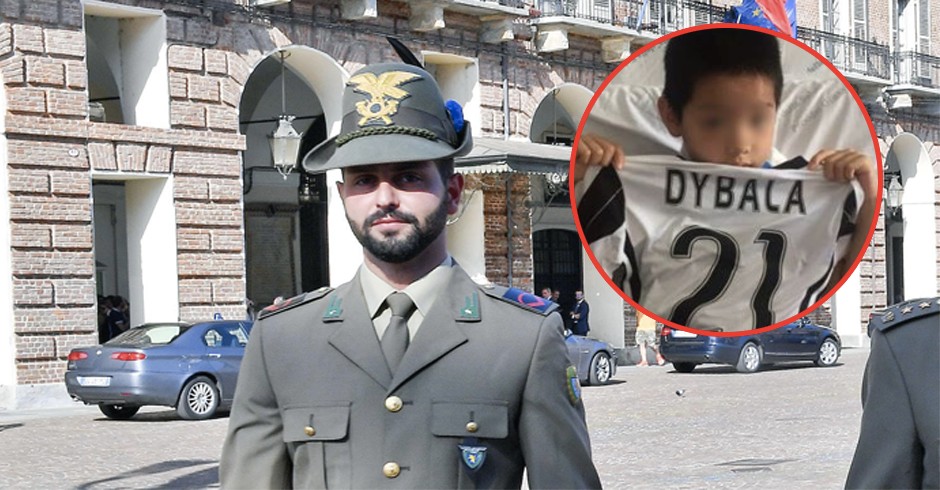 L'alpino Federico Rappazzo e Kelvin, quando si trovava ancora in ospedale
