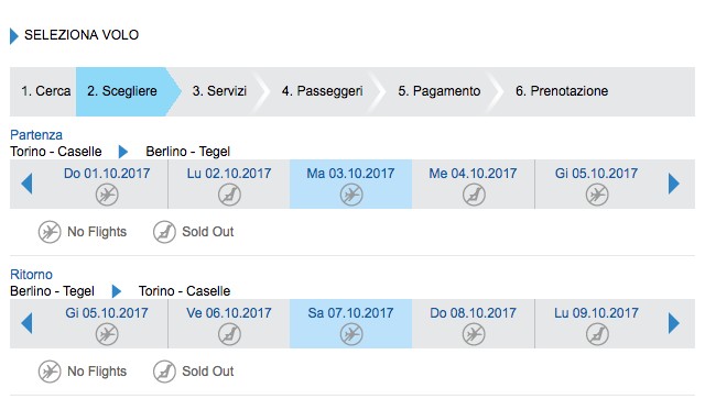 Il sito di Blue Air: impossibile comprare voli per Berlino dal 1° ottobre