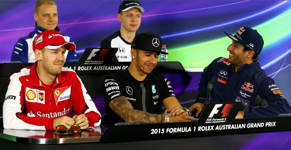 Sebastian Vettel, Lewis Hamilton e Daniel Ricciardo