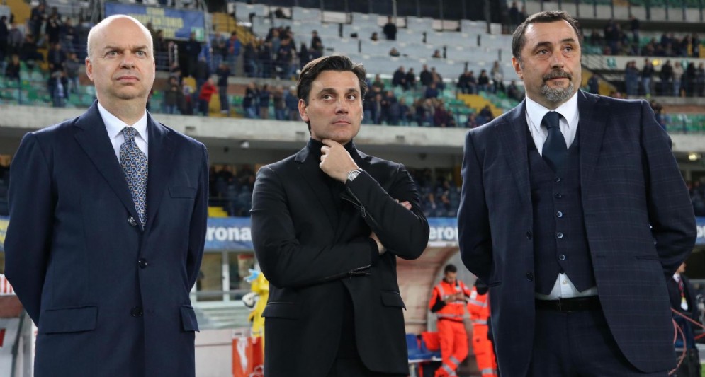 Marco Fassone con Vincenzo Montella e Massimiliano Mirabelli
