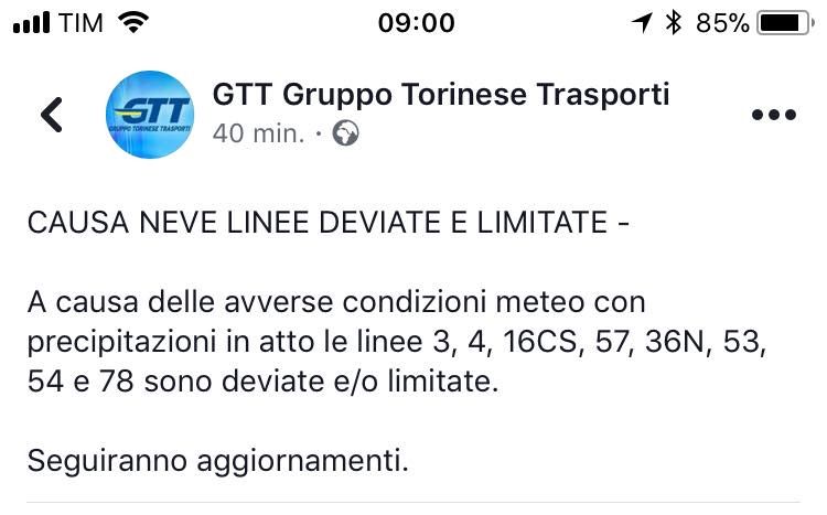 Avviso di Gtt all'utenza