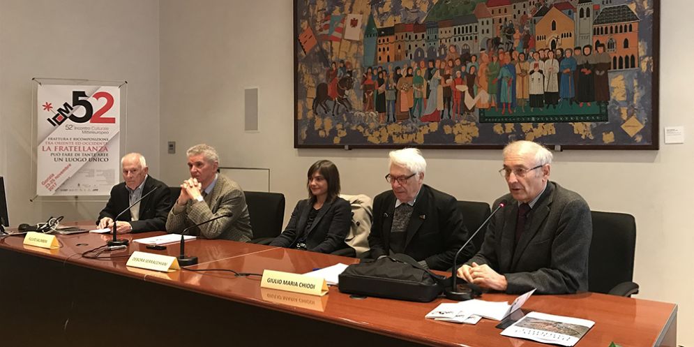 Debora Serracchiani (Presidente Regione Friuli Venezia Giulia) con Fulvio Salimbeni (Presidente Istituto per gli incontri culturali Mitteleuropei - ICM) e Giulio Maria Chiodi (Università Insubria)