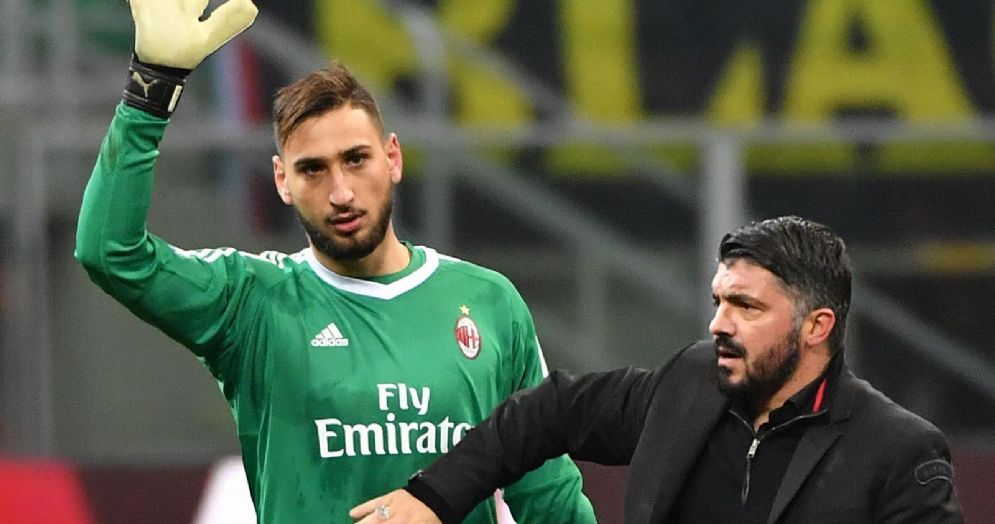 L'allenatore del Milan Gattuso e Gigio Donnarumma