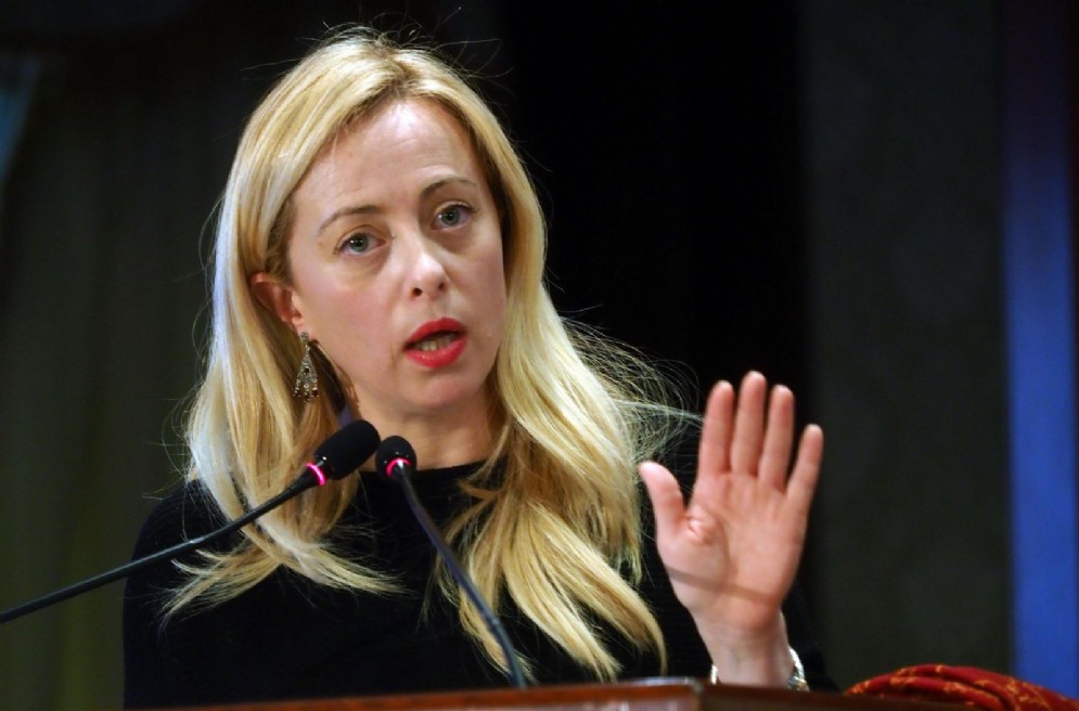 L'intervento della presidente di Fratelli d'Italia, Giorgia Meloni, durante l'assemblea nazionale del partito a Bologna, 13 gennaio 2018. ANSA/ GIORGIO BENVENUTI