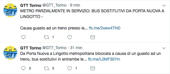 Guasto in metropolitana, l'avviso di Gtt