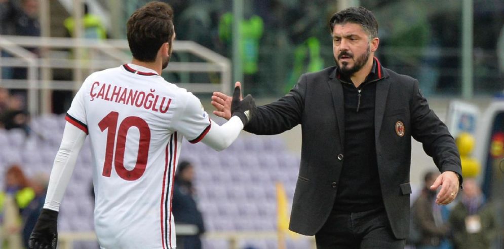Gattuso e uno dei suoi pupilli, il turco Calhanoglu