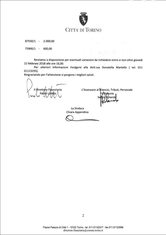 Il documento ricevuto da Claudio Cerrato, presidente della Circoscrizione 4
