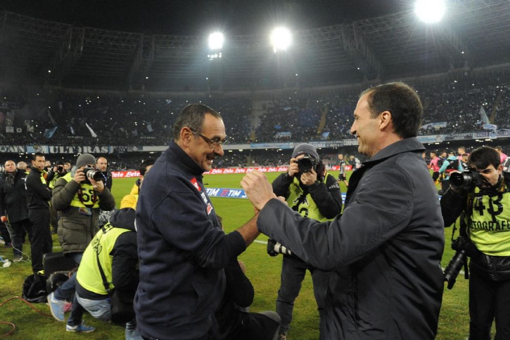Maurizio Sarri e Massimiliano Allegri: Napoli e Juventus si apprestano a giocarsi lo scudetto nelle ultime 9 giornate di campionato