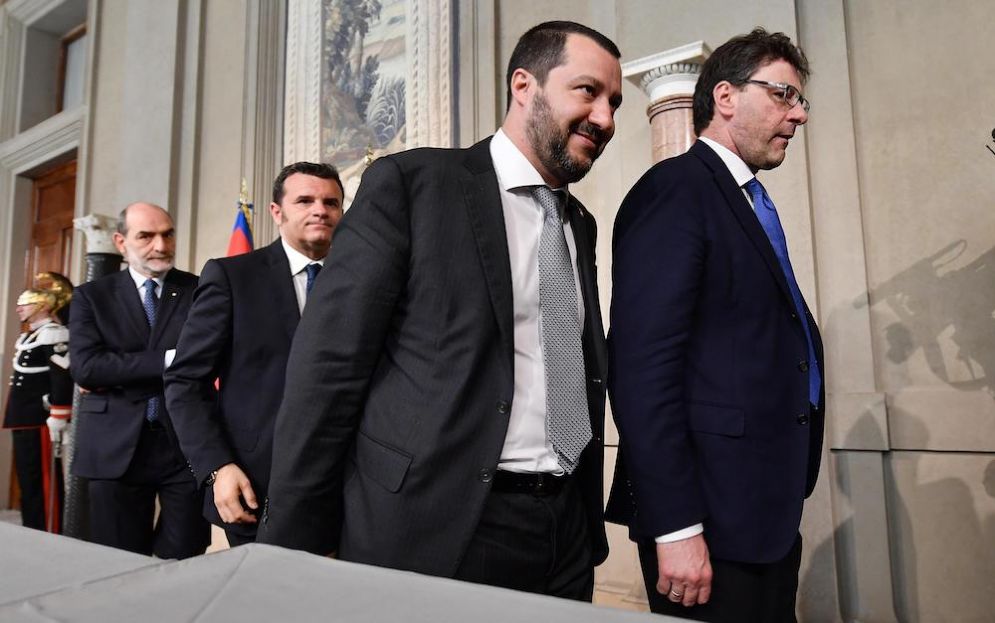 La delegazione della Lega guidata da Matteo Salvini al Quirinale.