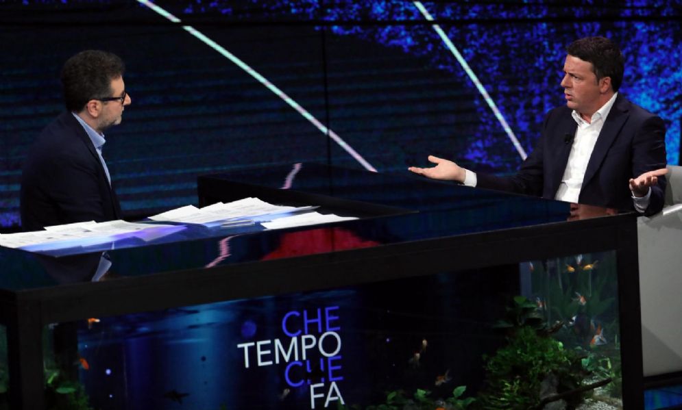 L'ex segretario del Pd Matteo Renzi ospite a "Che tempo che fa" con Fabio Fazio
