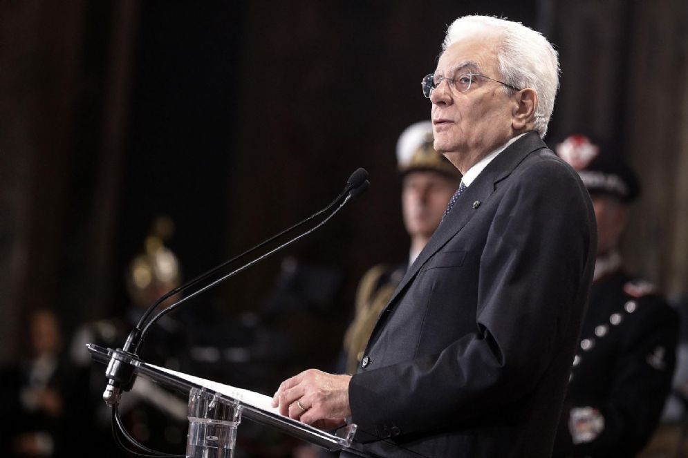 Il presidente della Repubblica Sergio Mattarella durante la cerimonia al Quirinale per la Festa del lavoro, Roma, 1 maggio 2018