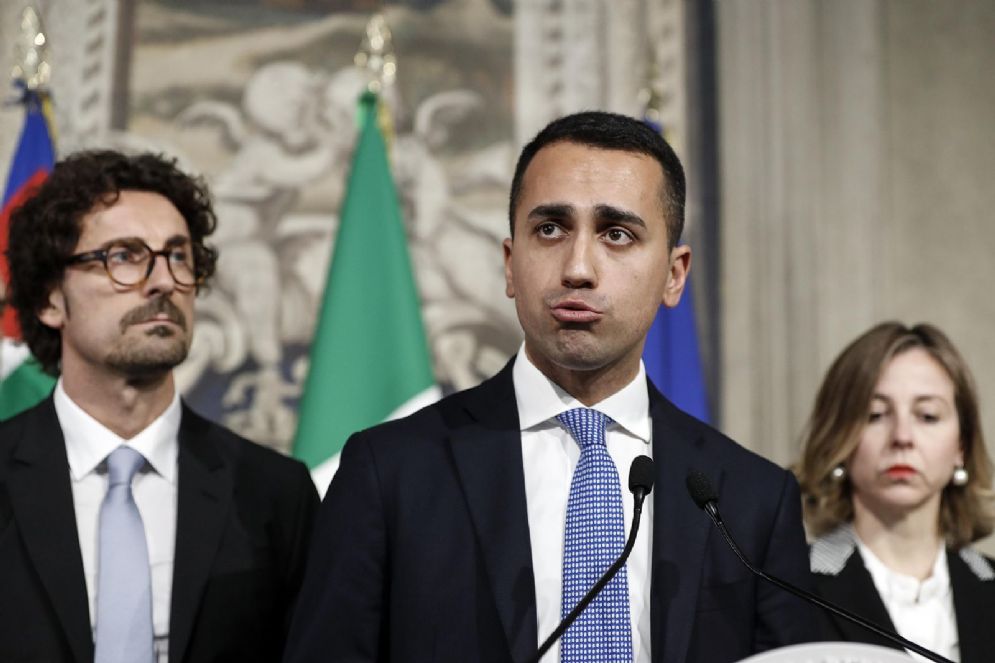 Danilo Toninelli, Luigi Di Maio e Giulia Grillo al Quirinale, Roma, 5 aprile 2018.