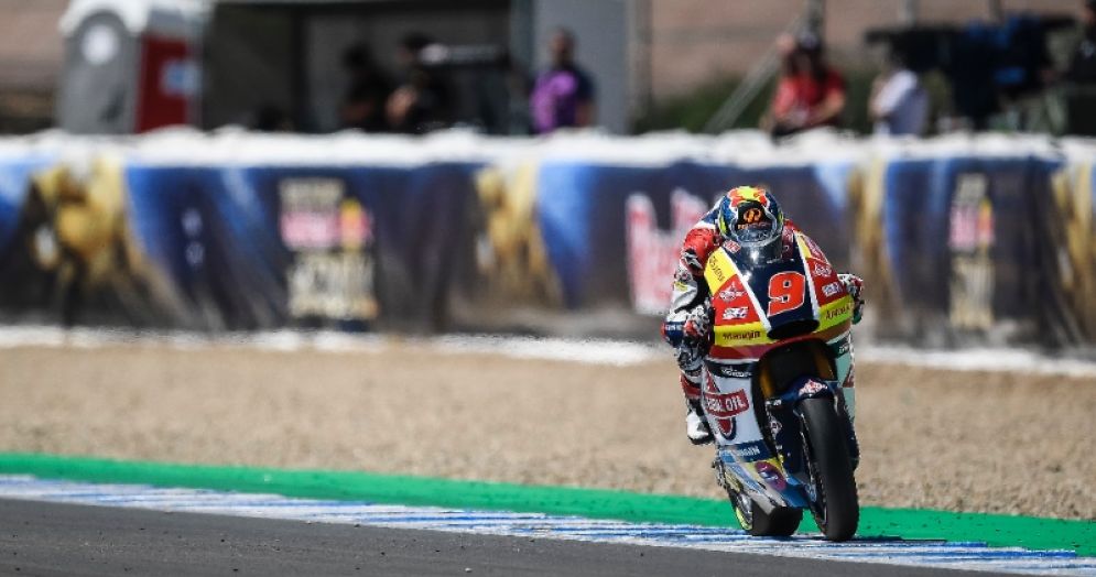 Jorge Navarro in sella alla moto del team Gresini Moto2 nel GP di Spagna di Jerez