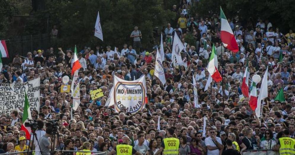 Una veduta di Piazza Bocca della Verit a Roma durante la manifestazione del Movimento 5 Stelle