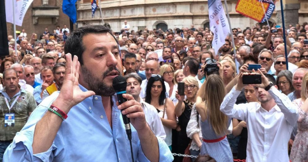 Matteo Salvini ministro degli Interni in occasione di un comizio a Vicenza