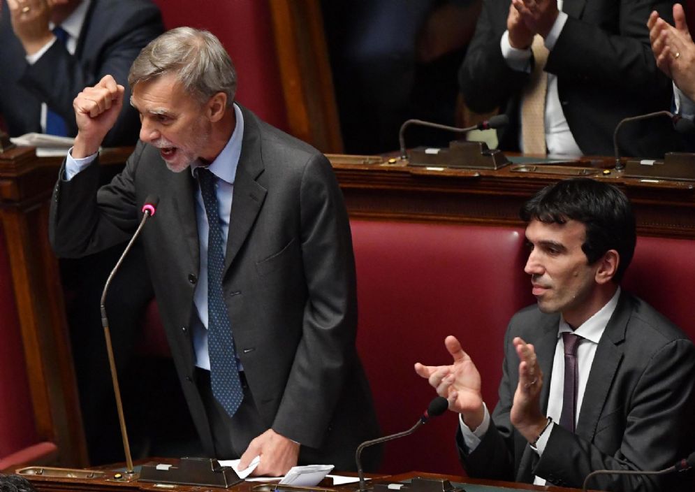 L'intervento del deputato del Pd, Graziano Delrio, durante il dibattito alla Camera sul voto di fiducia al Governo Conte