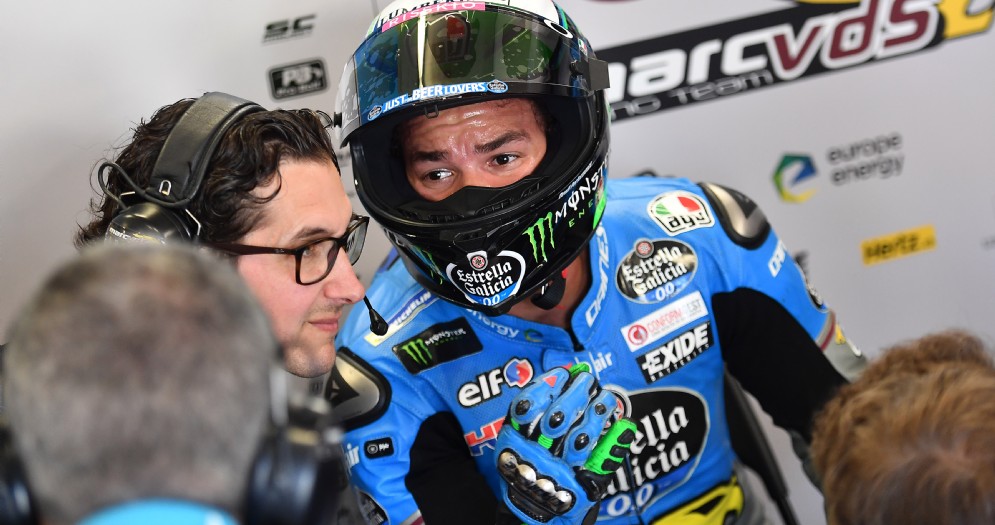 Franco Morbidelli nei box del team Marc Vds durante le prove del GP d'Olanda di MotoGP ad Assen