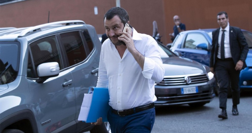 Matteo Salvini arriva negli studi di LA7. Roma, 3 luglio 2018