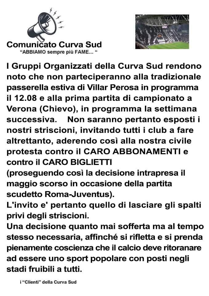 La protesta degli ultras bianconeri