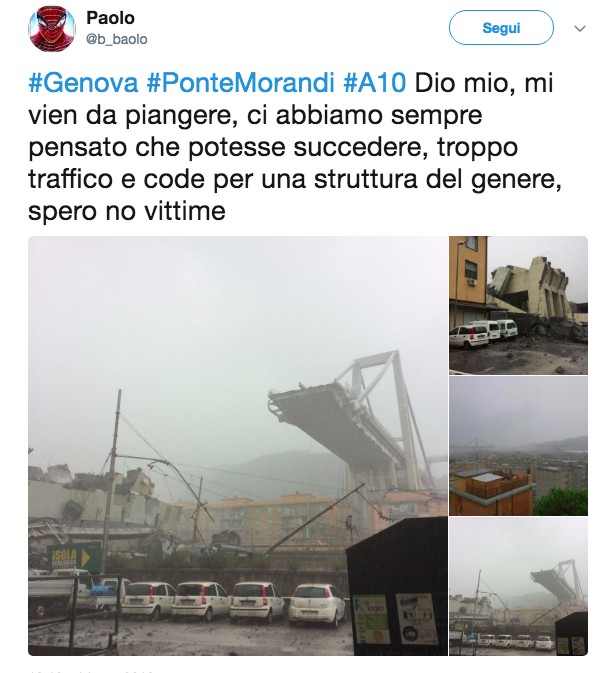 Il ponte dell'autostrada A10 crollato a Genova