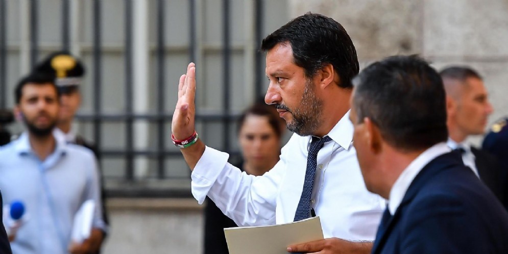 Matteo Salvini ai funerali a Genova