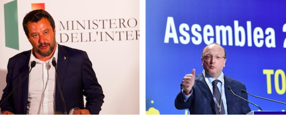 Il ministro dell'Interno Matteo Salvini e il presidente di Confindustria Vincenzo Boccia