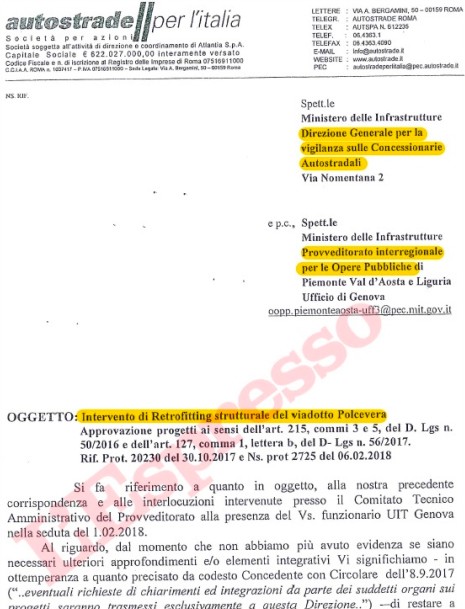 Una parte della lettera pubblicata da L'Espresso